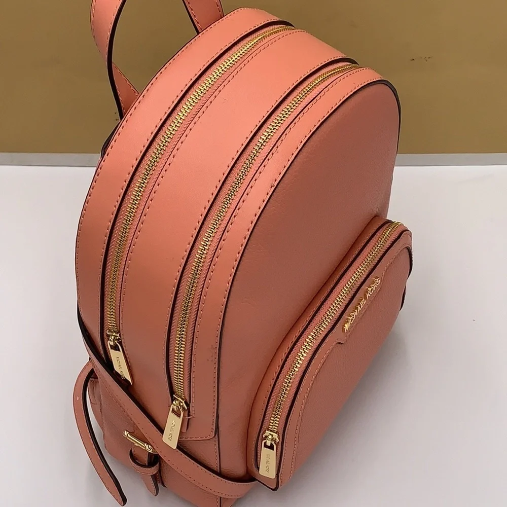 MICHAEL KORS Jaycee Medium zip pocket Pebbled Leather Backpack Sherbert color